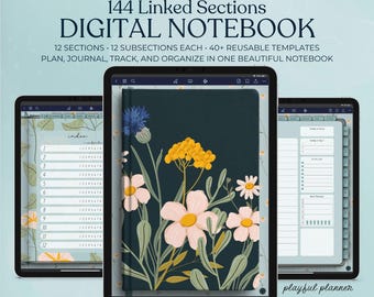 Digital Notebook | 144 Sections | 40+ Templates, Trackers, and Checklists | iPad Journal