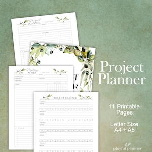 Project & Work at Home Planner Printable | Productivity Trackers, Meeting Notes, Team Projects, Task Lists in A5 A4 Letter Size