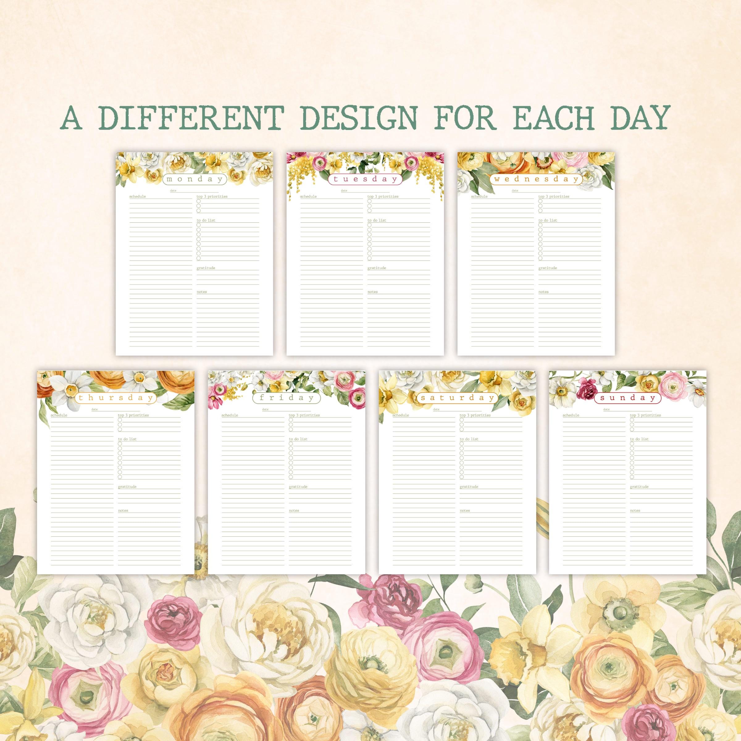 Floral Daily Planner Printable: Fillable PDF, A4 A5 Letter Sizes ...