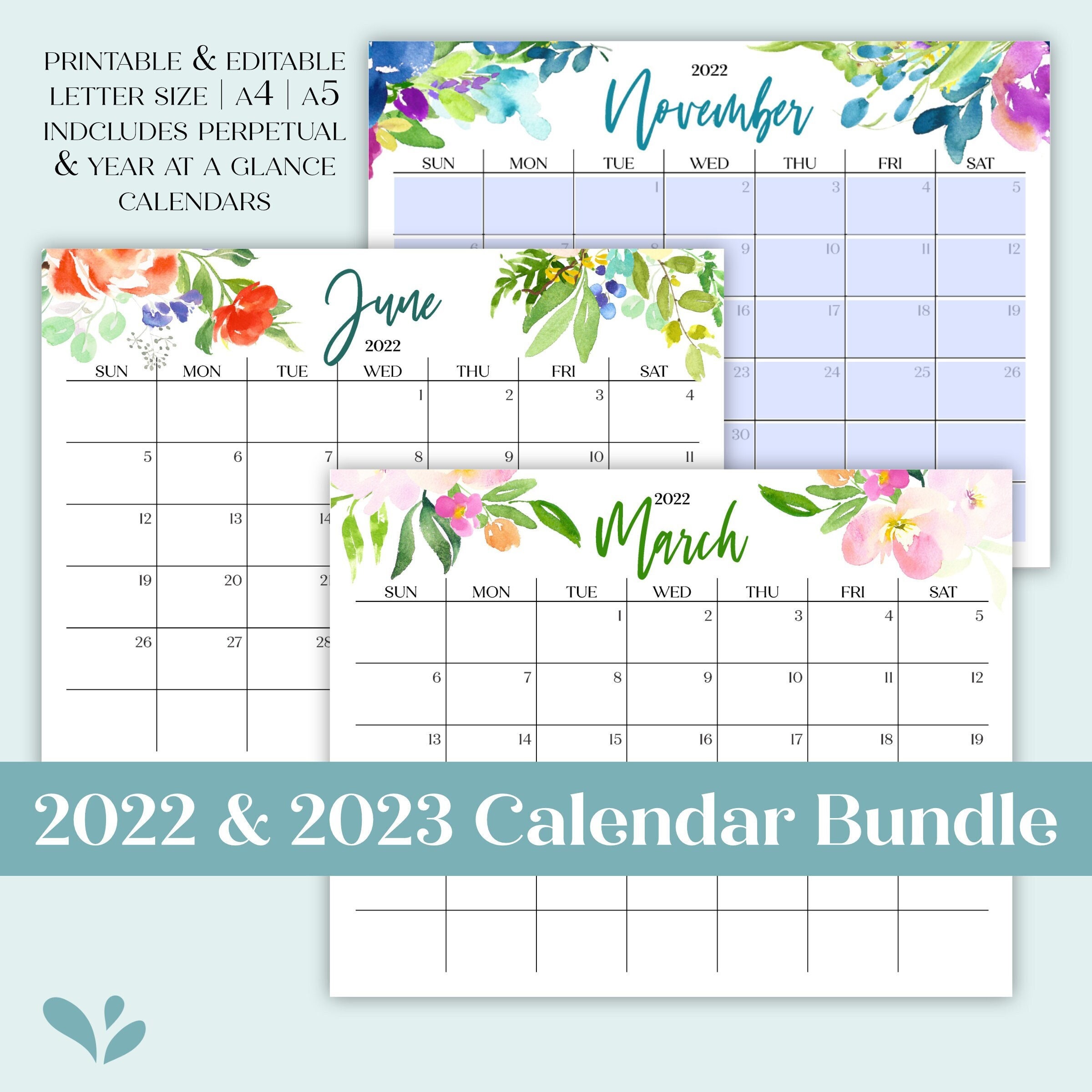2022 2023 Printable Editable Calendar Bundle Includes Monthly | Etsy Singapore