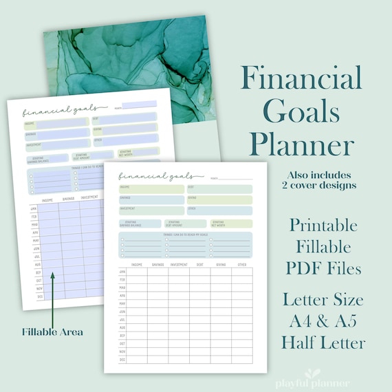 Printable Financial Goals Planner: Fillable PDF, A4 A5 Letter Sizes
