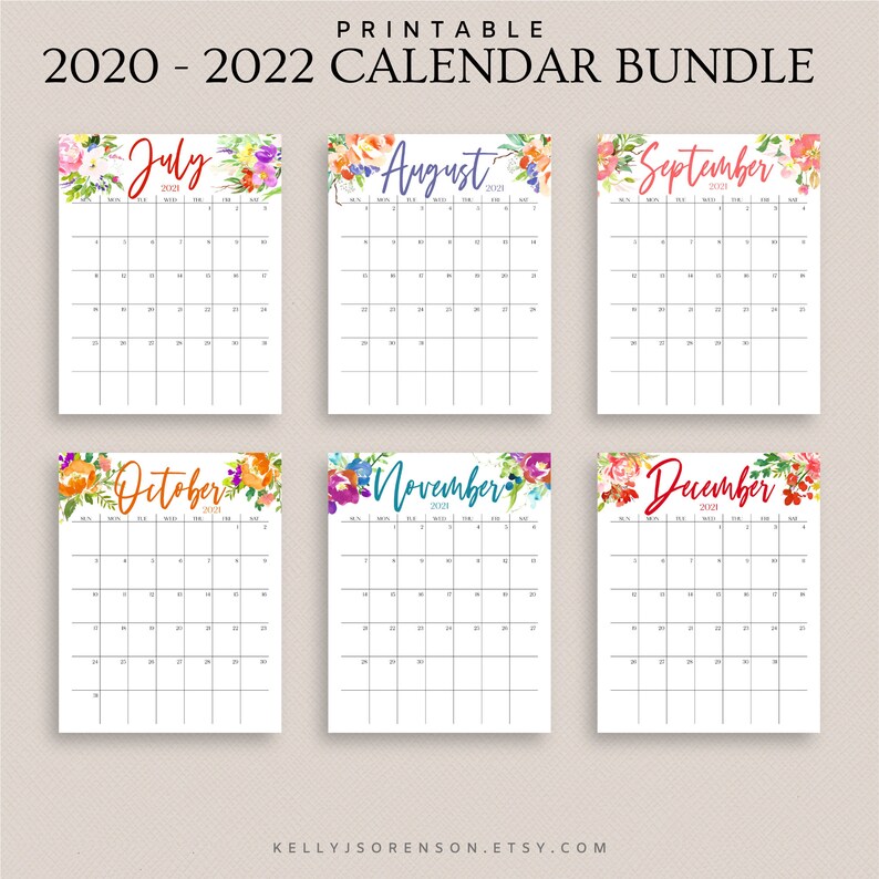 2020 2021 2022 printable editable calendar bundle includes