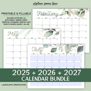Printable 2026-2027 Landscape Calendar: Editable PDF, A4 & Letter Size (Digital Download)