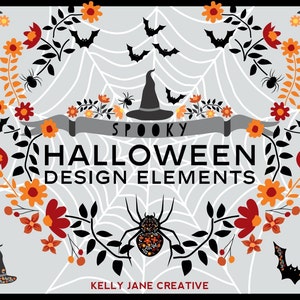 Halloween Clipart of Spiders, Bats & Witches' Hats Instant Download includes vector files image 1