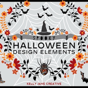 Halloween Clipart of Spiders, Bats & Witches' Hats Instant Download includes vector files image 1