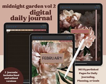 Dark Mode Digital Daily Journal: 365 Hyperlinked Pages, 12-Section Notebook (PDF)