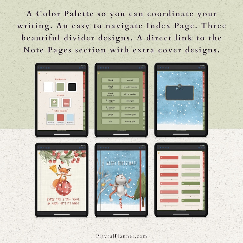 Cuaderno Digital de 12 Materias con Pestañas con Hipervínculos, 14 Diseños de Páginas de Notas, Cuaderno Navideño para Planificar las Fiestas, Modo Oscuro y Páginas Blancas imagen 2