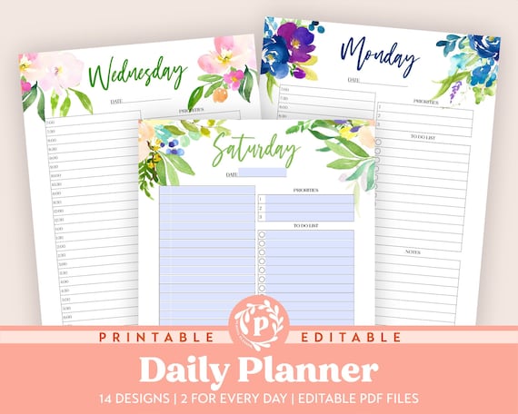 Floral Daily Planner Bundle Printable Editable Includes 14 - Etsy