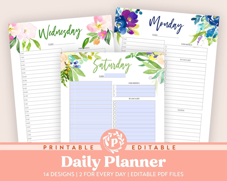 Floral Daily Planner Bundle Printable Editable Includes 14 - Etsy
