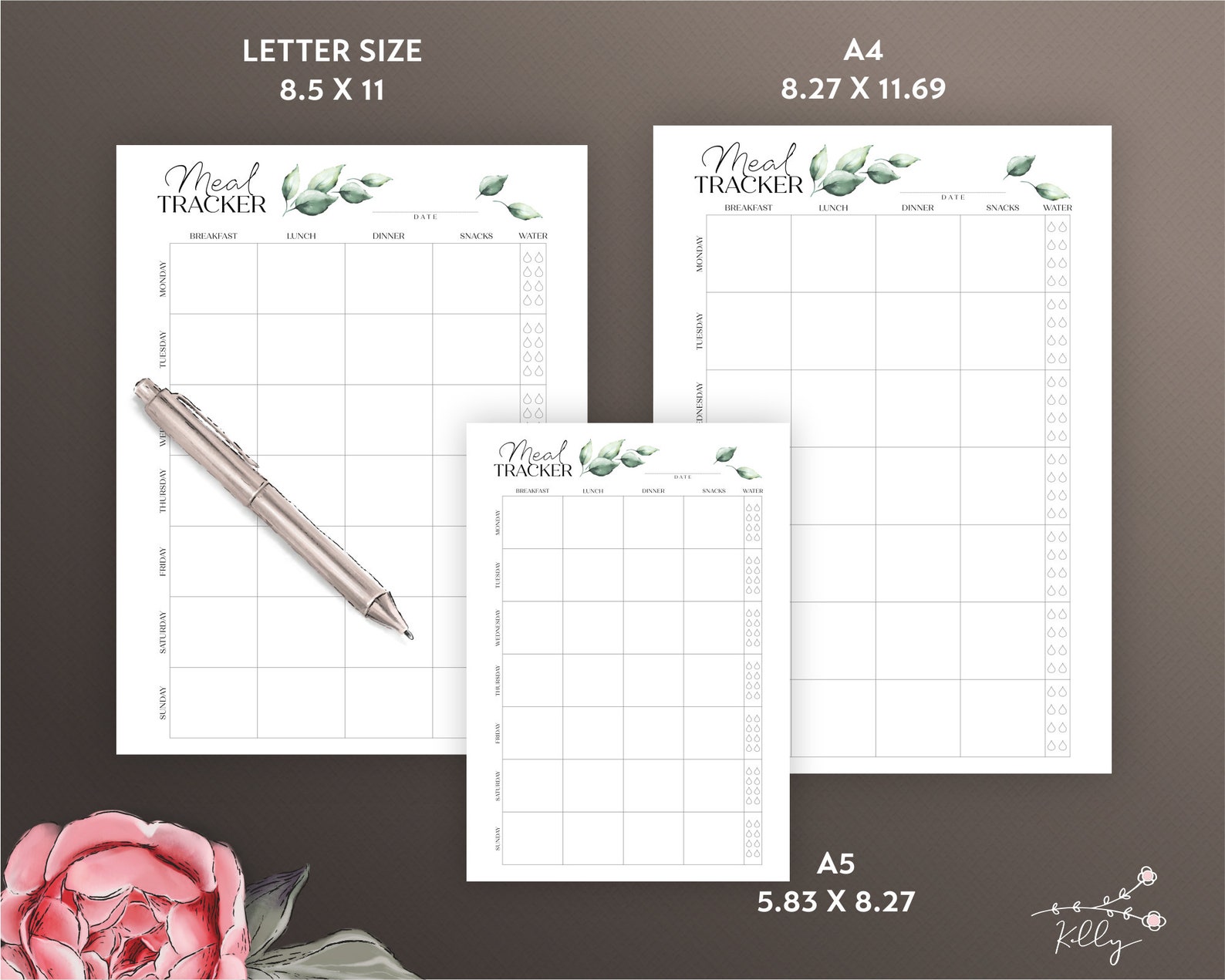 Meal Tracker Printable Planner Insert Includes in Sizes A5 A4 - Etsy