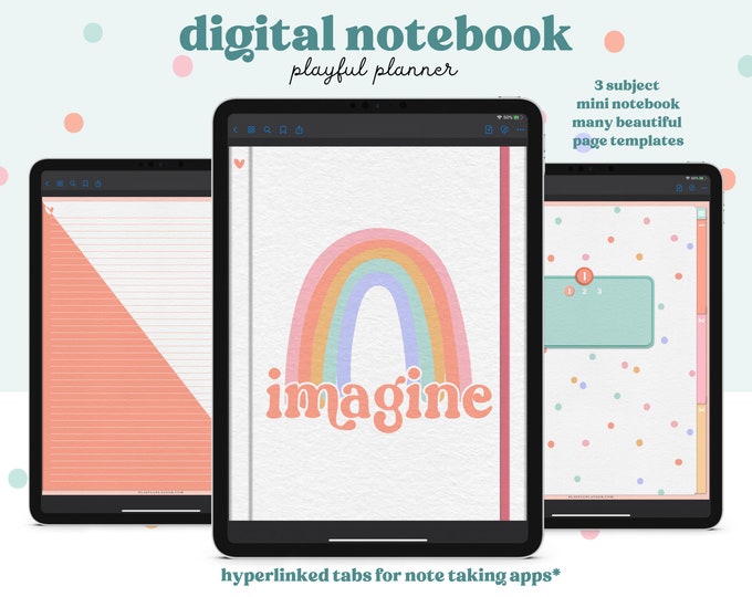 Digital Notebook with 3 Subjects, Hyperlinked Tabs, 6 Paper Templates, Extra Covers, and a Bonus Dark Mode page