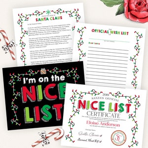 Brief von Santa Bundleeinschließlich Nizza Liste Zertifikat und Zeichen, Briefkopf vom Weihnachtsmann, und eine offizielle Weihnachts-Wunschliste