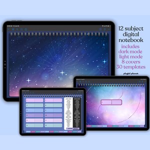 12 Subject Landscape Digital Notebook in Dark Mode & Light Mode with Hyperlinked Tabs, 8 Galaxy Covers, 30 Templates, and 29 PNG Inserts image 8