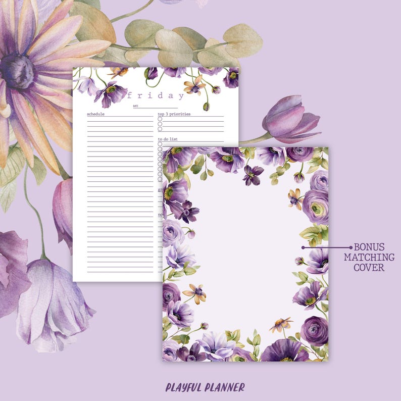Purple Daily Planner Printable: Fillable PDF, A4 A5 Letter Sizes ...