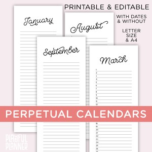 2024 2025 Calendar Bundle Printable Editable Portrait Monthly, Year at a Glance, Academic, and Perpetual Calendars A4 Letter Size BSCP1 image 5
