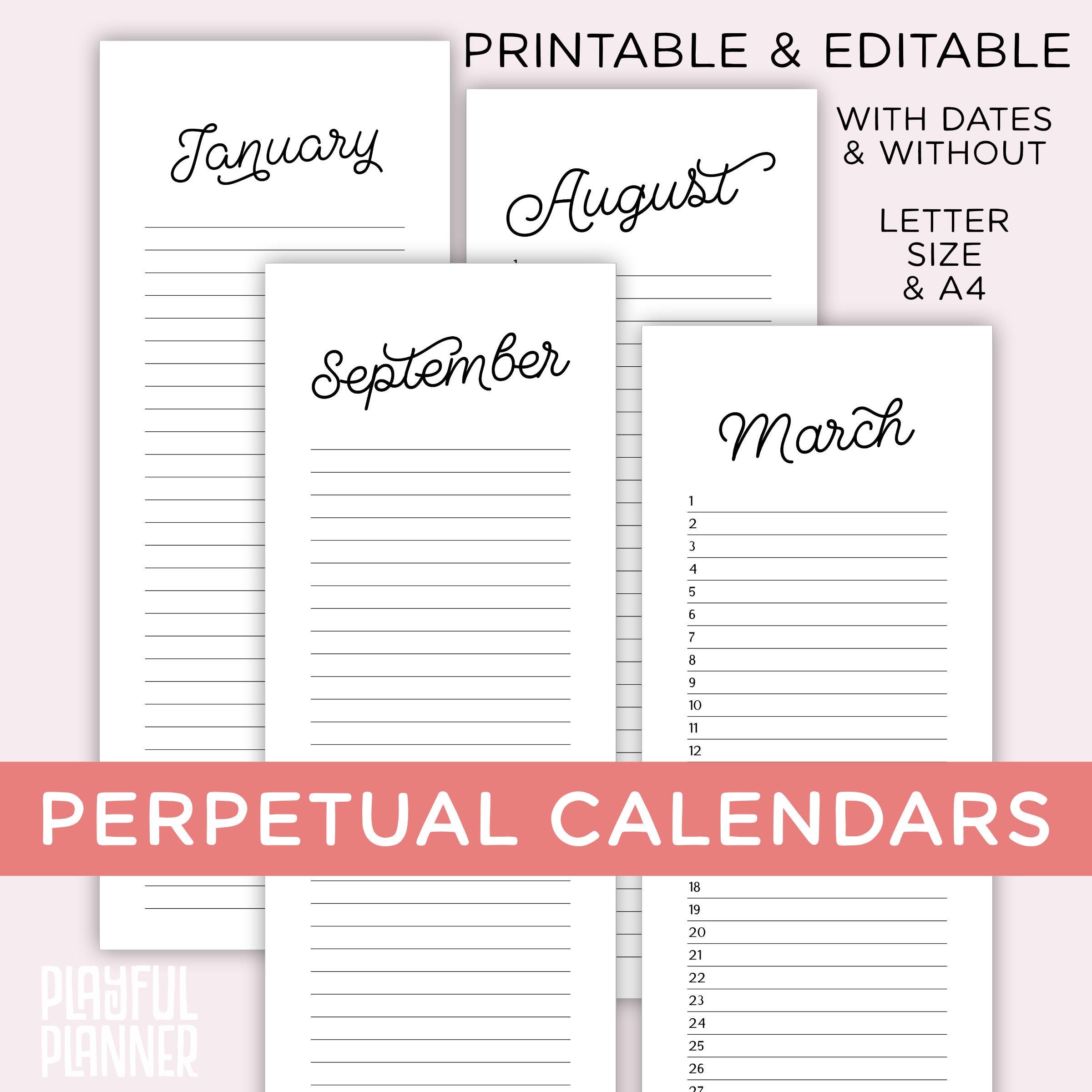 2024 2025 Calendar Bundle Printable Editable Portrait Monthly, Year