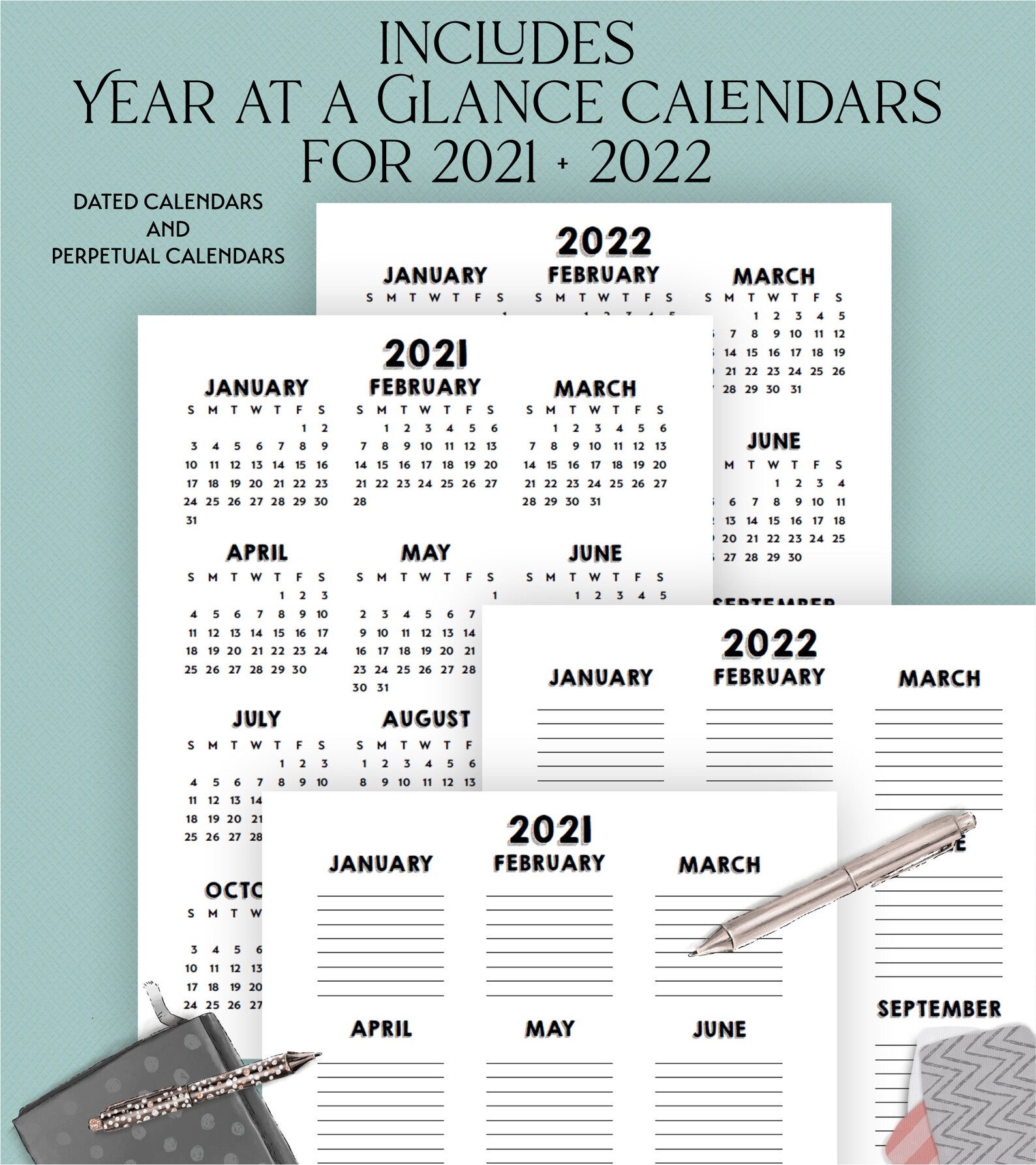editable printable 2021 2022 calendar year at a glance