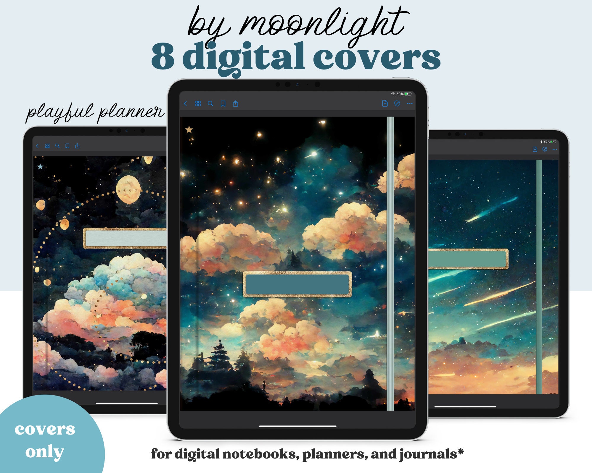 Moonlight Notebooks 8 Cosmic Moonlight Digital Covers for Planners, Notebooks, or Journals ...