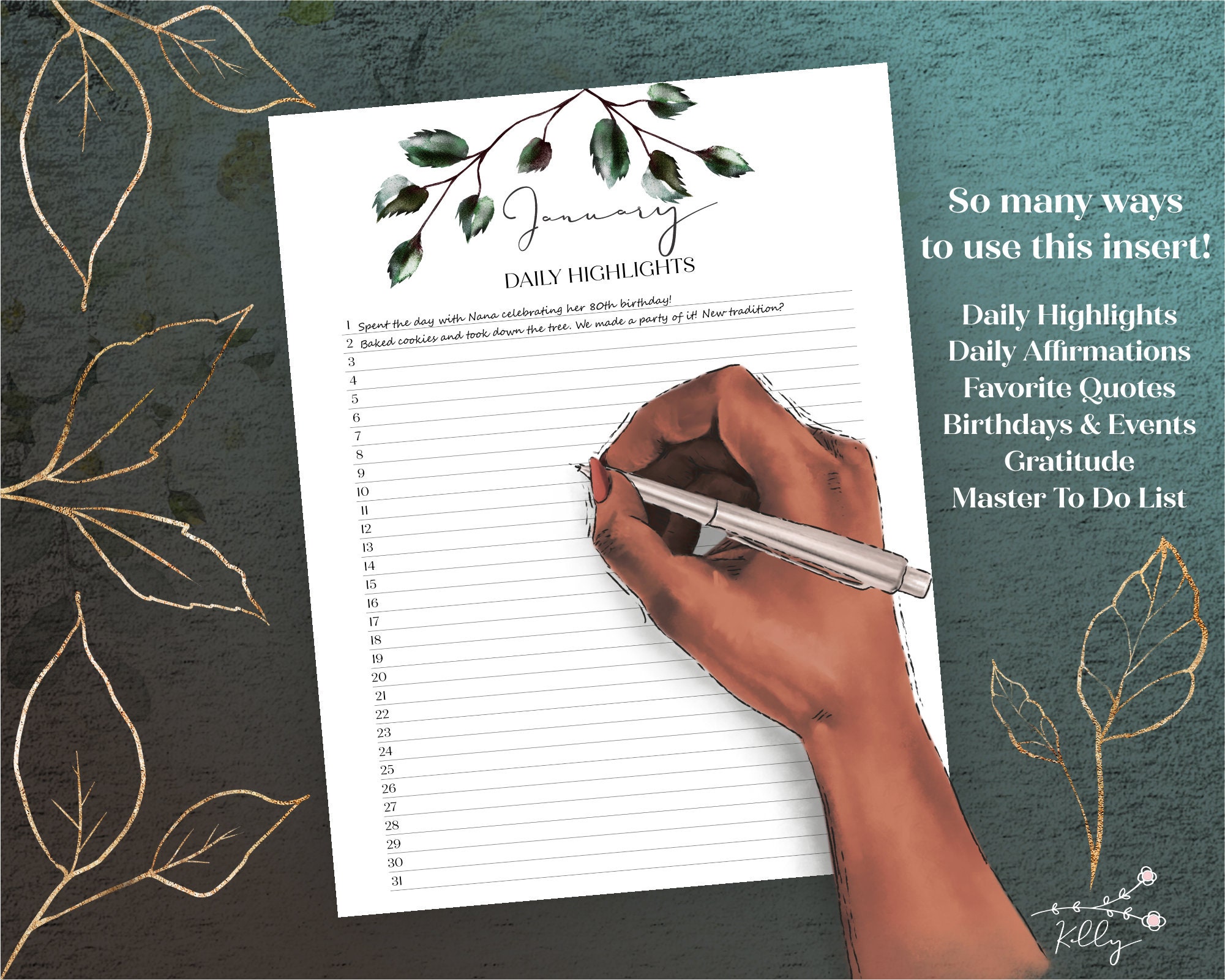 Perpetual Calendar One Thing A Day Printable Insert One Line A Day