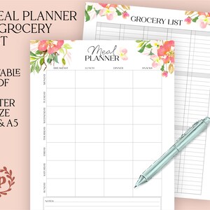 Druckbare Mahlzeit Planer & Lebensmittel Liste Bundle | Bearbeitbare PDF-| Menüplaner | Größen A5 A4 und Letter |