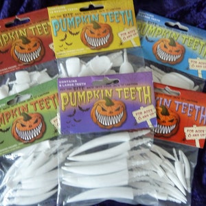 Pumpkin teeth 6 Pack Special. for Pumpkins, Masks ,Costumes, Dolls,Claws etc. 72 Buck & Fang Teeth in total image 1