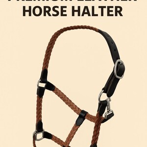 Handmade Braided Leather Horse Halter with SS Hardware, Western Headstall, Adjustable Cowhide Show Tack