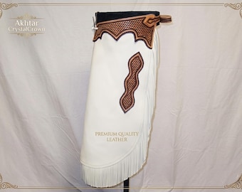 Weiße Glattleder Chinks Custom Western Rodeo Fransen punzierte Chaps Cowboy Pferd Reitausrüstung