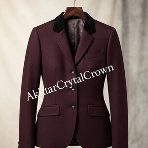Blazer ecuestre de tweed marrón para mujer: abrigo de caza vintage