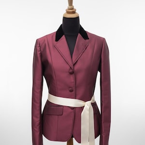 Deep Maroon Women's Riding Jacket, Velvet Collar Equestrian Show Coat, Formal Hunter Jumper Blazer