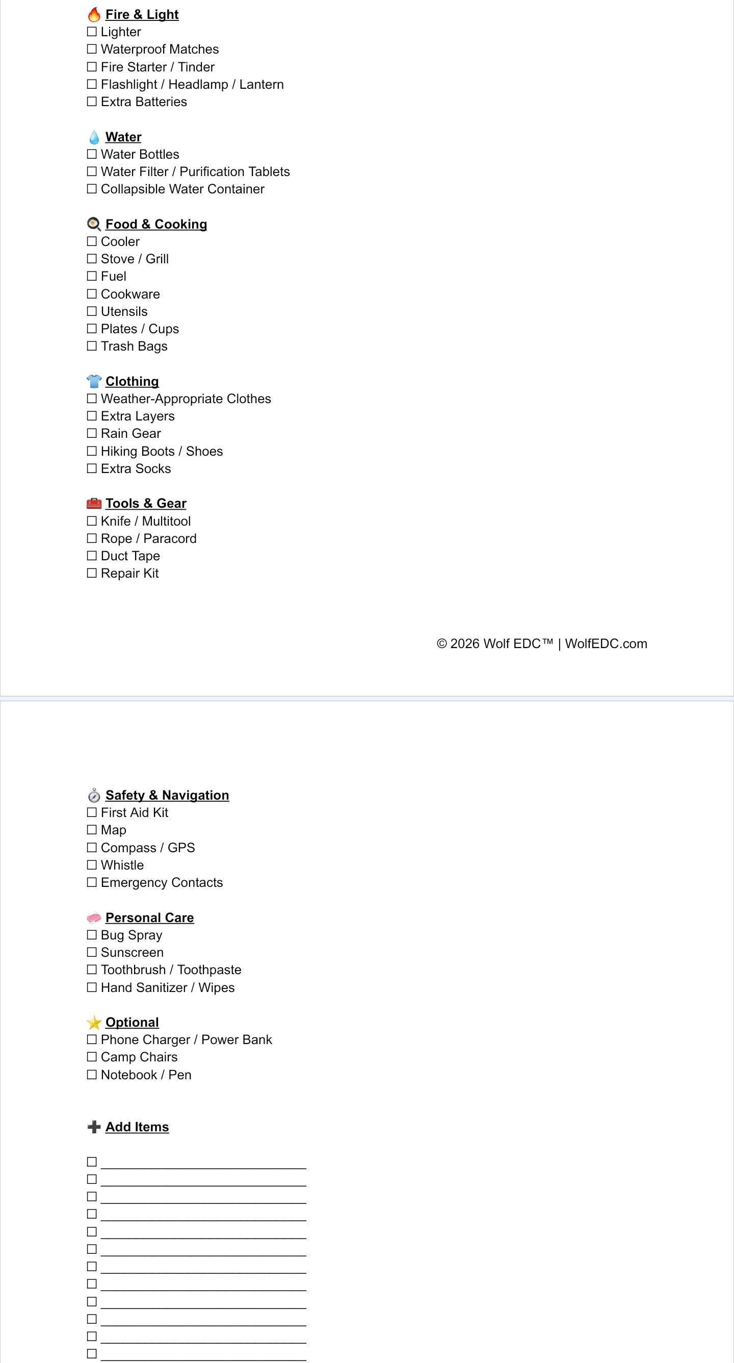 Camping Essentials Checklist Printable | Family Camping Packing List ...