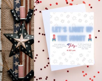 4th of July Party Invite, Digital invite, Invitation template, Independence Day invite, editable invite template, patriotic invite, party