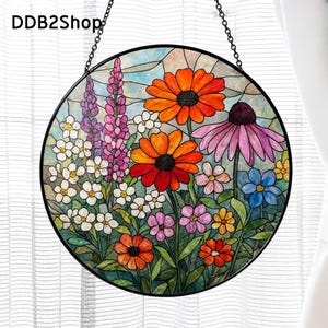 Wildflower Glass Suncatcher, Wildflower Window Hanging Decor, Florist Gift, Gift for Flower Lover, Sun Catcher Gift for Mom, Grandma