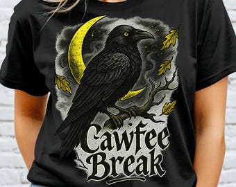 Gothic Raven PNG: Crescent Moon Crow Clipart (Digital Download)