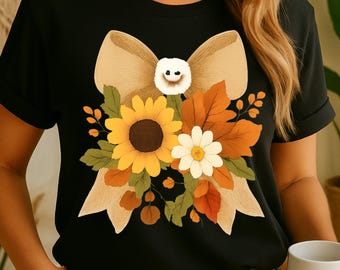 Fall Floral Bow PNG Design  Sunflower  Autumn Leaves Digital Download for Crafting T Shirts