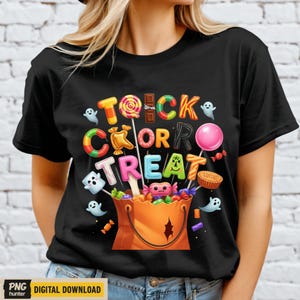Trick or Treat Candy PNG, Cute Halloween Sublimation Design, Colorful Candy Letters PNG, Ghost Clipart, Digital Download PNG File