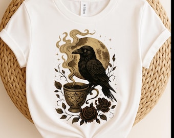 Gothic Raven Coffee Cup PNG: Witchy Halloween Clipart (Digital Download