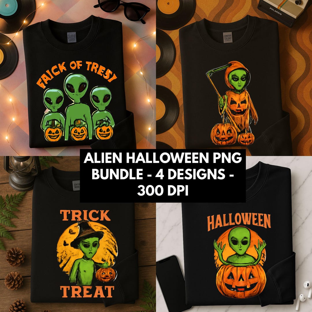 Alien Halloween PNG Bundle: 4 Designs, Transparent Background (digital ...