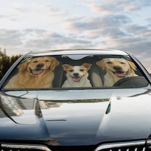 Custom Pet Photo Auto Windshield Sun Shade, Personalized Dog Picture Block UV Rays Sun Visor Protector Car Sunshade, Gifts for Dad boyfriend
