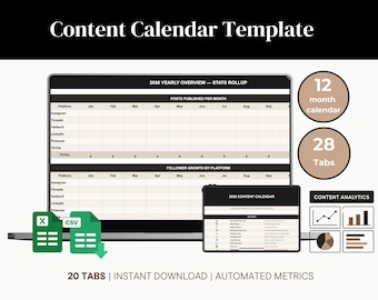 Content Calendar Spreadsheet Template | Social Media Planner | Editable Google Sheets Digital Download