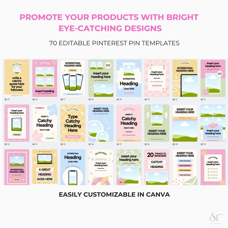 Pinterest Pin Templates, Canva Templates | Cute, Bold, and Vibrant ...