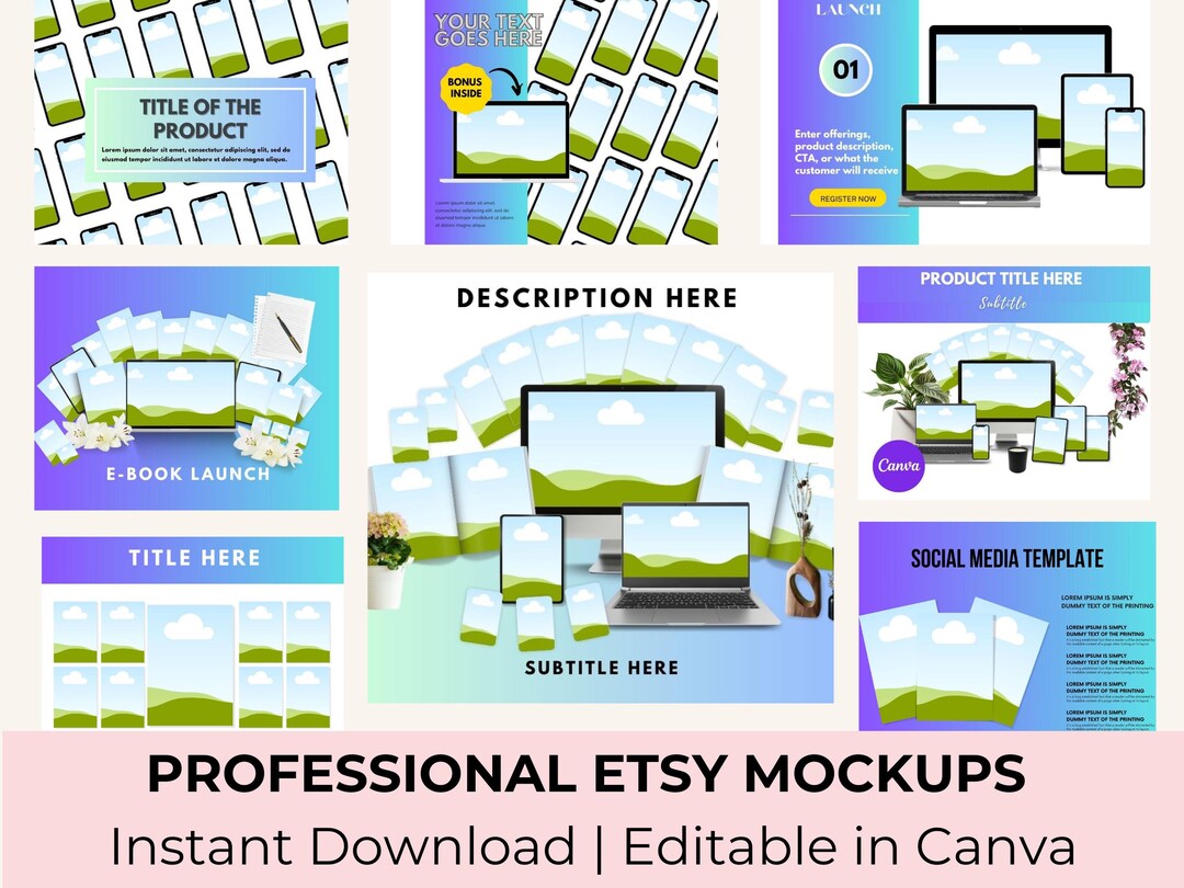 Canva Mockup Templates Bundle: Etsy Listing Thumbnails, Digital Product ...
