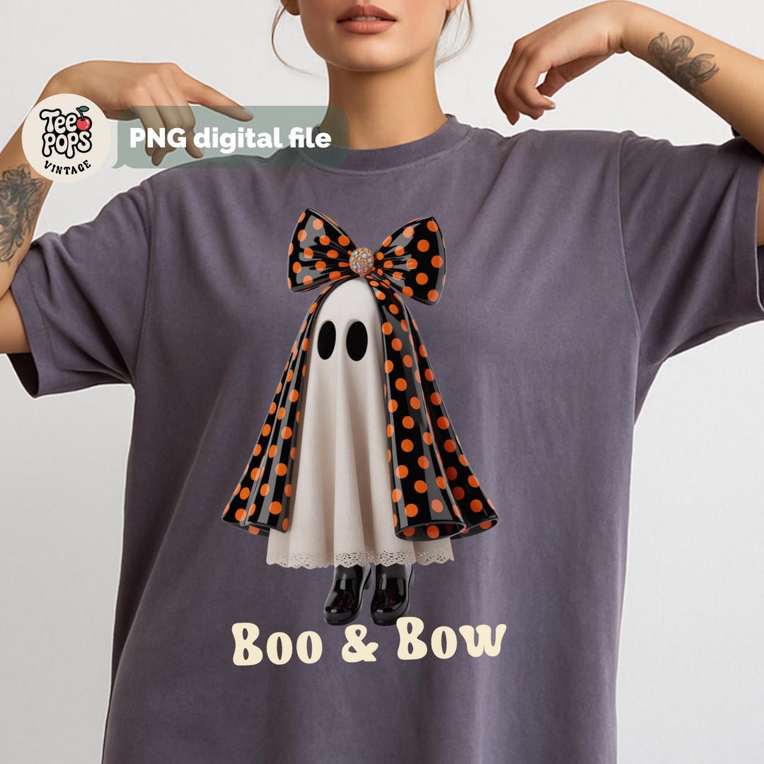 Boo & Bow Ghost PNG | Cute Halloween Ghost With Polka Dot Bow | Spooky ...