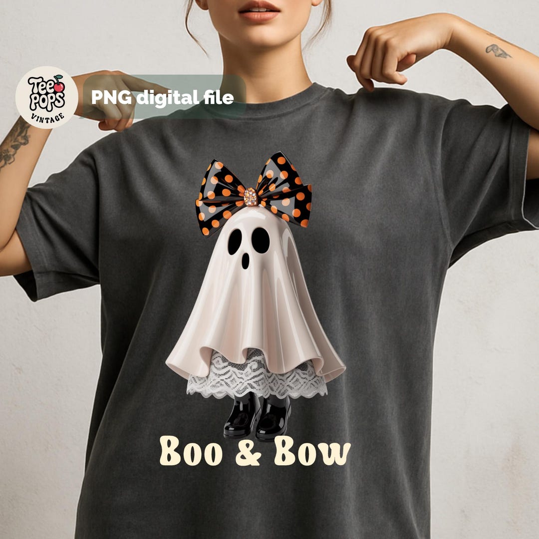 Boo & Bow Ghost PNG | Cute Halloween Ghost With Polka Dot Bow | Spooky ...