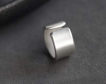 Handmade 999 Fine Silver Open Ring, Minimalist Wide Band Adjustable Ring, Modern Statement Unisex Jewelry, Gift for Men & Women, Custom Ring