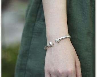 999 Solid Silver Pumpkin Bangle | Adjustable Open Cuff Bracelet | Handmade Minimalist Jewelry Gift for Her | Fairy Tale Inspired Design
