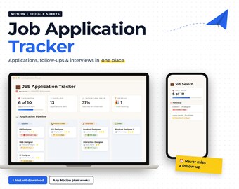 Job Application Tracker Notion Template Google Sheets Interview Follow-Up Planner Weekly Goal Pipeline Board
