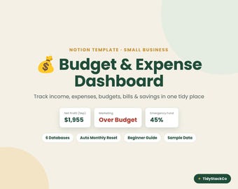 Small Business Budget & Expense Tracker Notion Template | Cash Flow Dashboard (Digital Download)