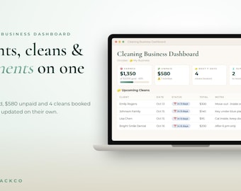Cleaning Business Dashboard Notion Template, Client Schedule & Invoice Tracker for House Cleaners