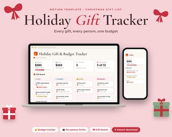Christmas Gift Tracker Notion Template, Holiday Budget & Shopping List for Families, Digital Download