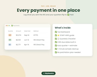 Freelancer Quarterly Tax Tracker, Notion Template, Estimated Payments & 1099 Self Employed Planner